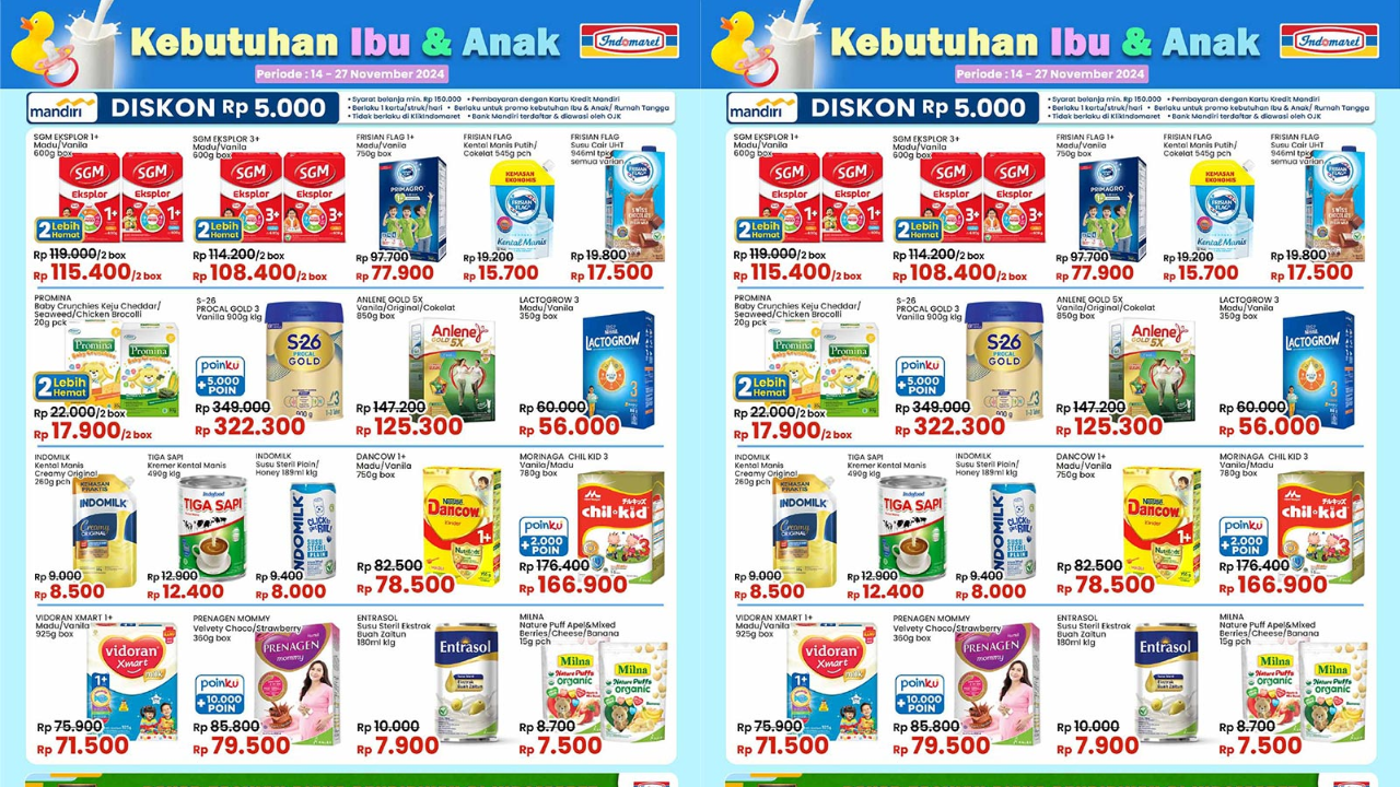 Katalog Promo Indomaret Terbaru Minggu 24 November 2024, Susu SGM Eksplor 1+ Mulai Rp115 Ribu!