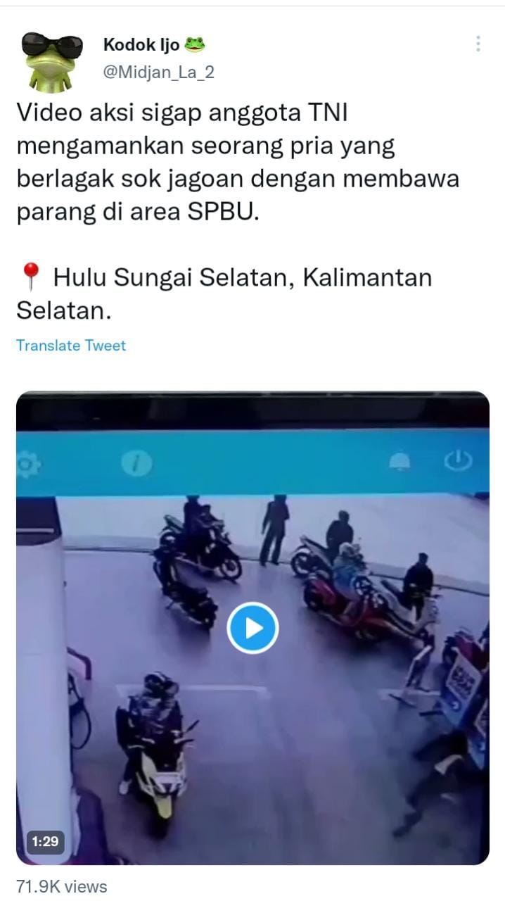 Viral! Aksi Sigap Anggota TNI Amankan Pria Pembawa Parang di SPBU