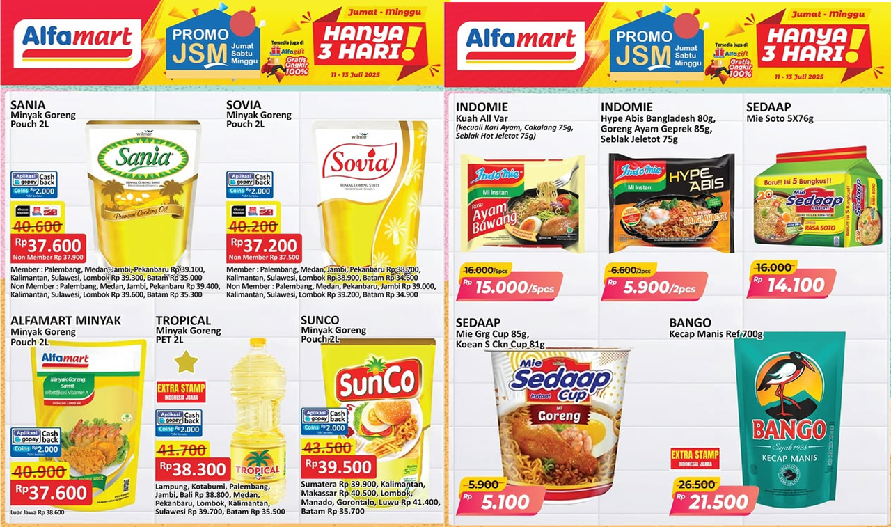 Promo JSM Alfamart Terbaru 11-13 Juli 2025, Serbu Minyak Goreng-Mie Instan Mulai Rp5 Ribu