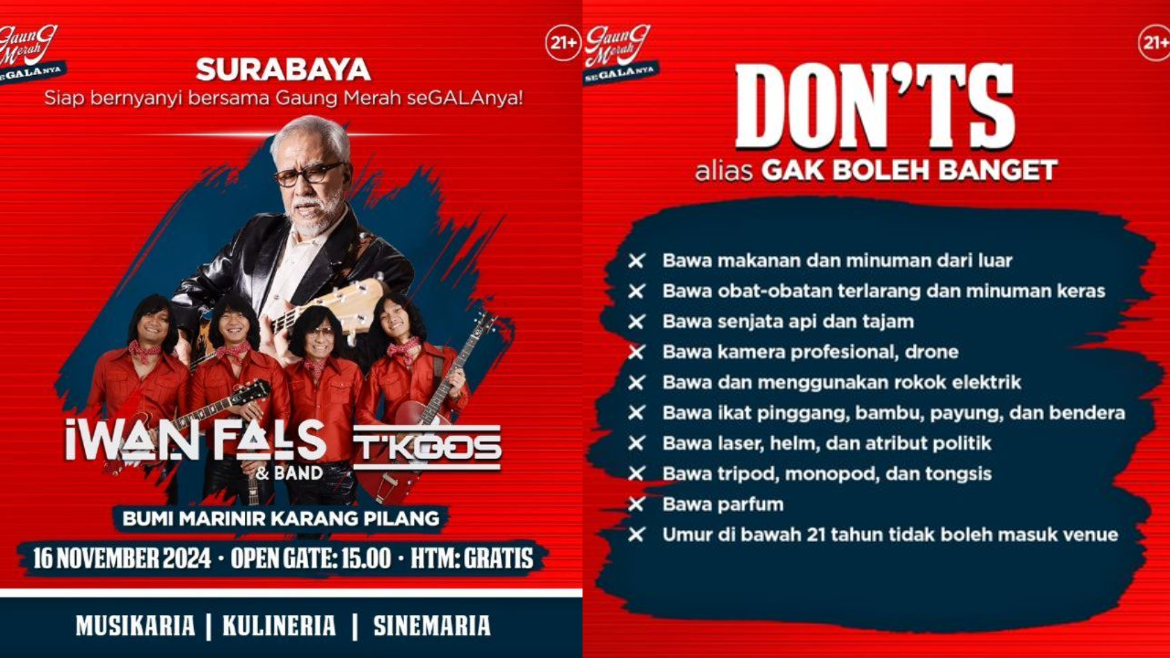 Konser Gratis Iwan Fals di Surabaya 16 November 2024, Cek Lokasi dan Waktunya di Sini!