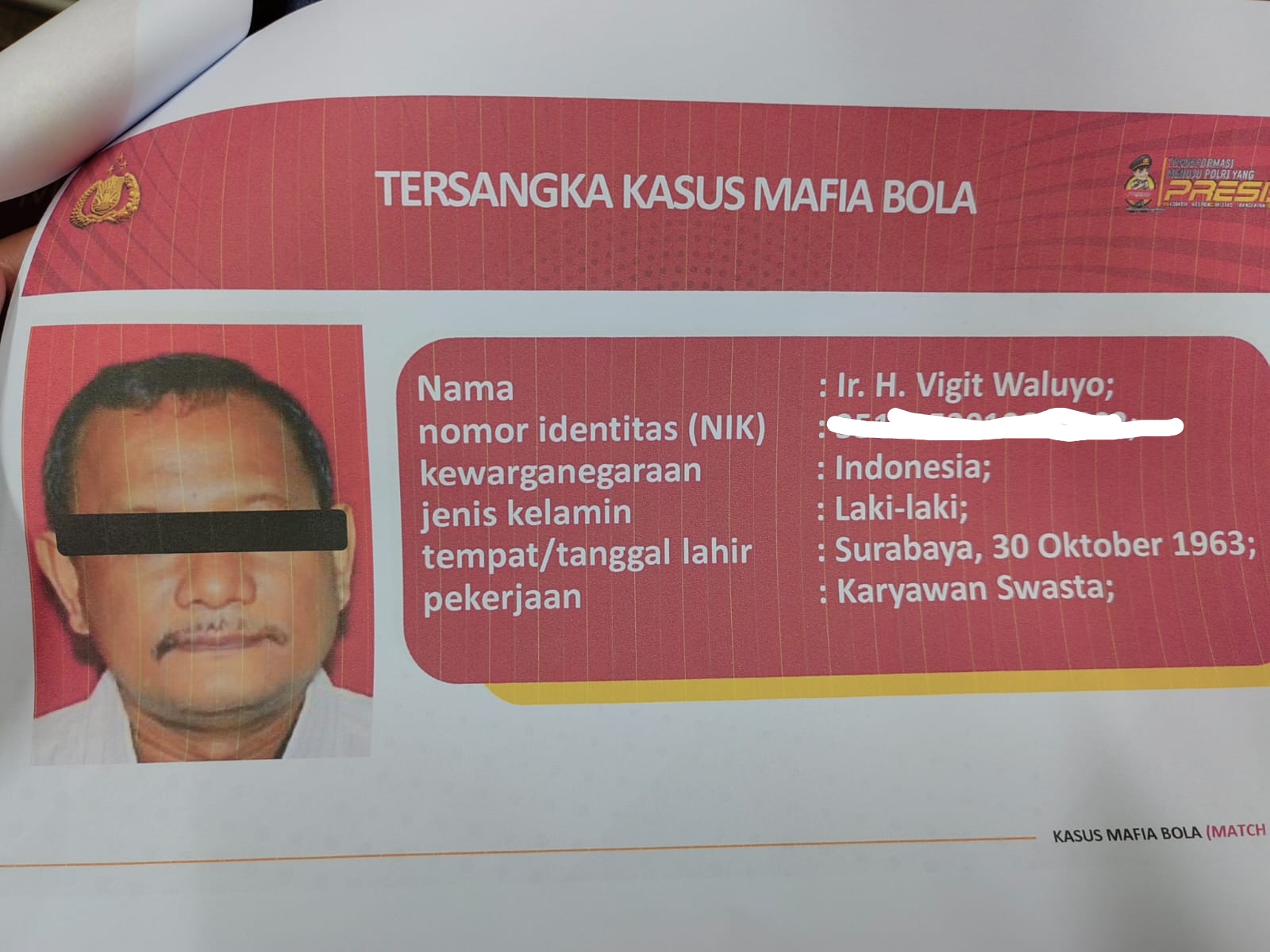 Vigit Waluyo Gelontorkan Uang Rp 1 Miliar untuk Suap Wasit agar Klub Lolos dari Degradasi