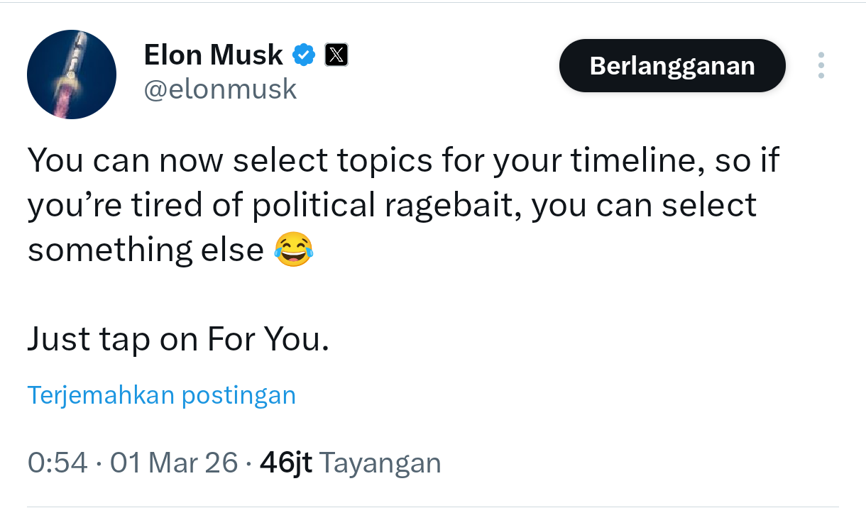 Di tengah Perang AS-Israel vs Iran Bergejolak, Elon Musk Kegirangan Linimasa X Overload