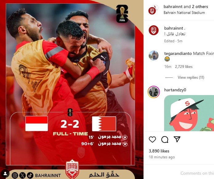 Gol Menit 90+9 atau 90+6? Klaim Waktu Gol Bahrain Picu Kemarahan Netizen Indonesia