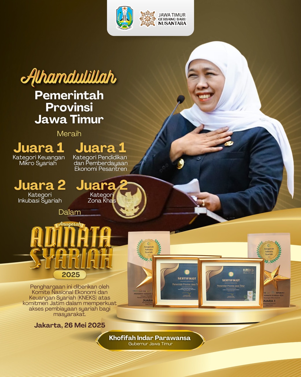 Borong Penghargaan, Gubernur Khofifah Perkuat Pondasi Ekonomi Syariah di Jatim