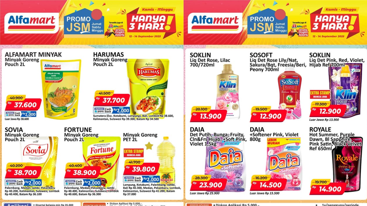 Promo JSM Alfamart Terbaru 14 September 2025, Minyak Goreng Mulai Rp37 Ribuan