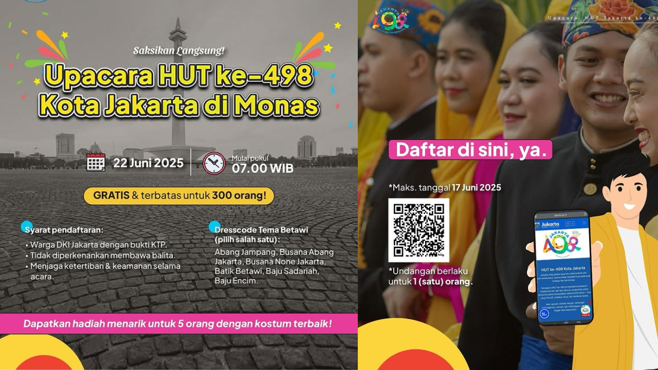 Link dan Cara Daftar Upacara HUT ke-498 Jakarta di Monas 22 Juni 2025, Buruan sebelum Kehabisan Kuota!