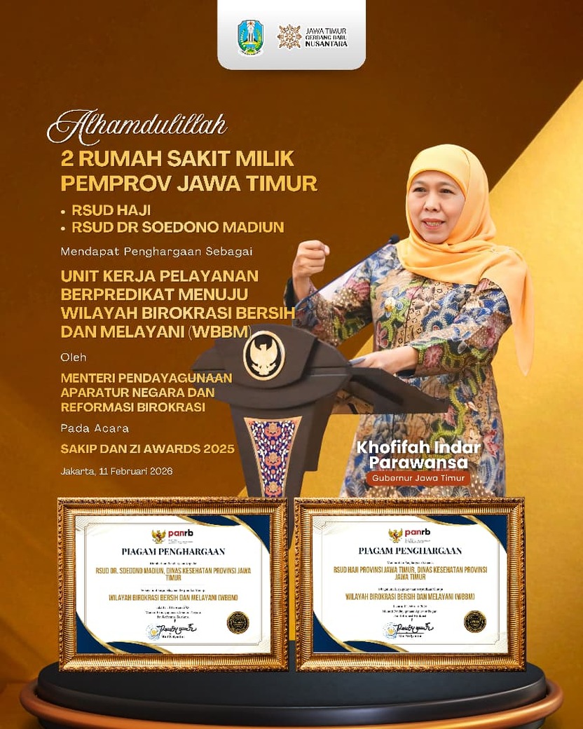 Dua RSUD Jatim Raih Predikat WBBM 2025, Khofifah Tegaskan Reformasi Birokrasi Harus Berdampak Nyata