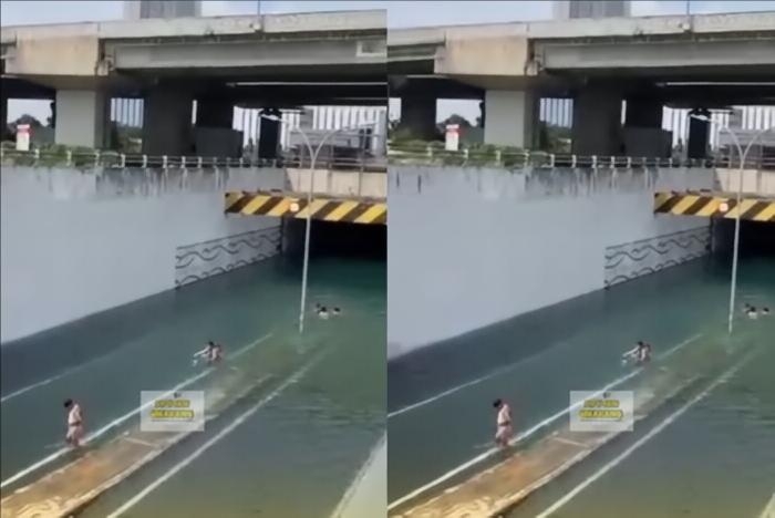Viral! Kolong Flyover MM2100 Cikarang Jadi Kolam Dadakan: Bocah Asyik Berenang 