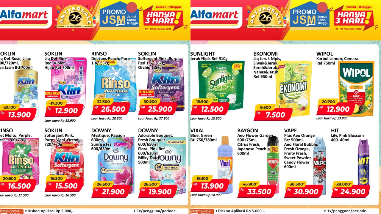 Promo JSM Alfamart Terbaru Hari Ini 8 November 2025, Sabun Cuci Piring Ekonomi Rp7 Ribuan!