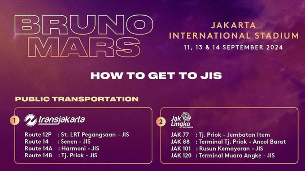 Rute ke JIS Nonton Konser Bruno Mars di Jakarta, Transjakarta, JakLingko, hingga KRL