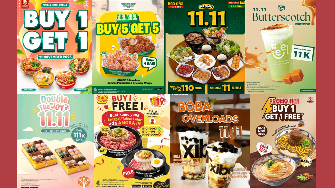 13 Daftar Promo Makanan dan Minuman Spesial 11.11 Bulan November 2025, Ada JCO, Marugame Udon, hingga Sancha 