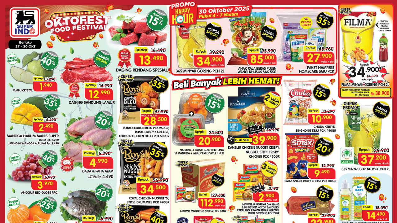 Promo Superindo Minggu Ini 27-30 Oktober 2025, Akhir Bulan Minyak Goreng 2L Rp34 Ribuan