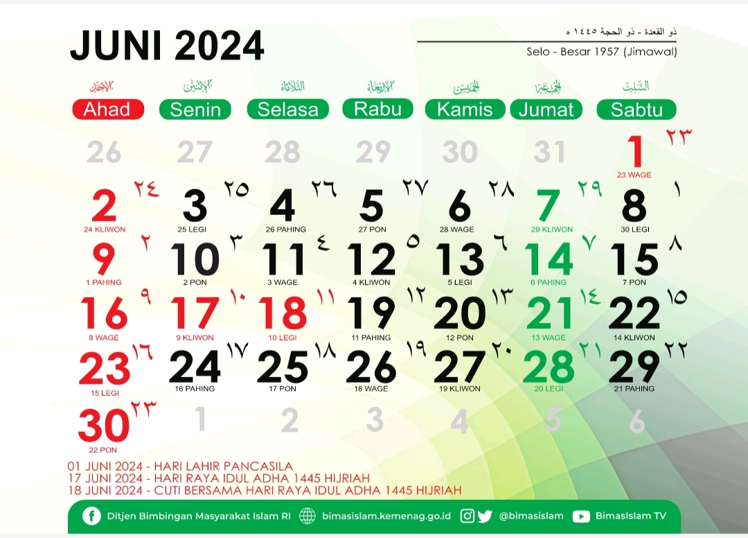 Kalender Jawa Bulan Juni 2024, Lengkap dengan  Tanggal dan Makna Tiap Weton