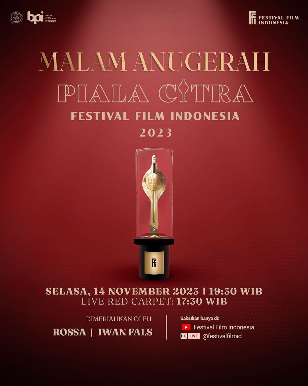 Rossa dan Iwan Fals Bakal Ramaikan Malam Penganugerahan Festival Film Indonesia 2023