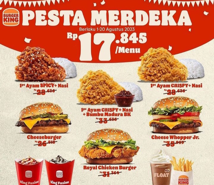 Merdeka! Promo Makanan Spesial HUT RI ke-78, Burger King Cuma Rp 17 Ribu-an Aja, Cek Syaratnya