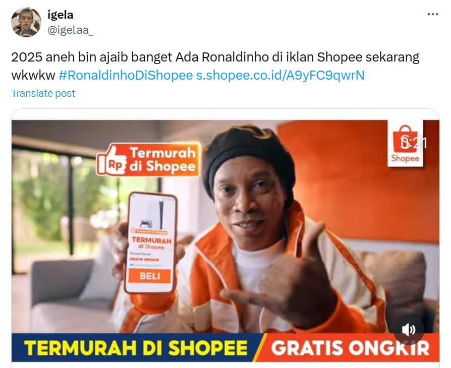 Legenda Sepakbola Ronaldinho Muncul di Iklan Shopee yang Terbaru Kolaborasi , Jangan Lupa Pantengin Ya!