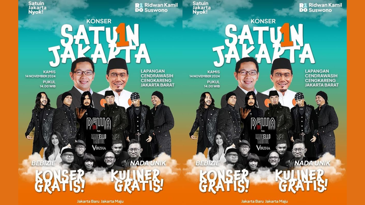 Ridwan Kamil-Suswono Gelar Konser Gratis 'SATU1N JAKARTA' 14 November di Cengkareng, Ada Dewa 19 hingga Bebizie