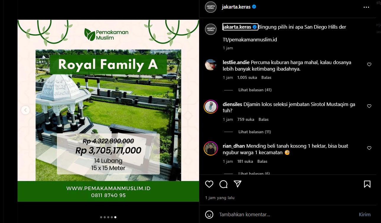 Heboh! Ada Pemakaman Muslim Ditarif Hingga Miliaran Rupiah, Netizen: Kalau Tak Sembahyang Apa Gunanya?