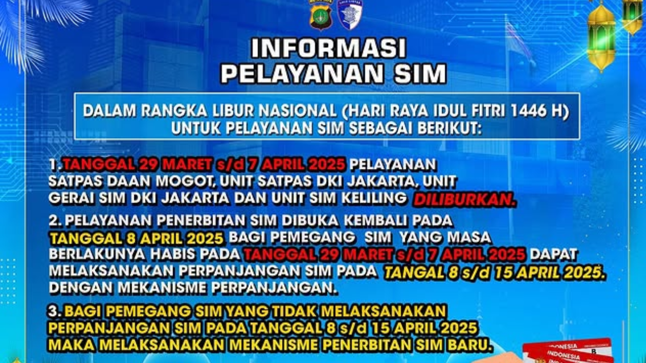 Pelayanan SIM Keliling di Jakarta Hari Ini 29 Maret 2025 Tutup, Libur Nasional Nyepi dan Lebaran 2025!