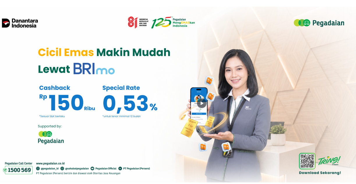 Makin Praktis! Kini Cicil Emas Bisa Langsung Lewat Aplikasi BRImo