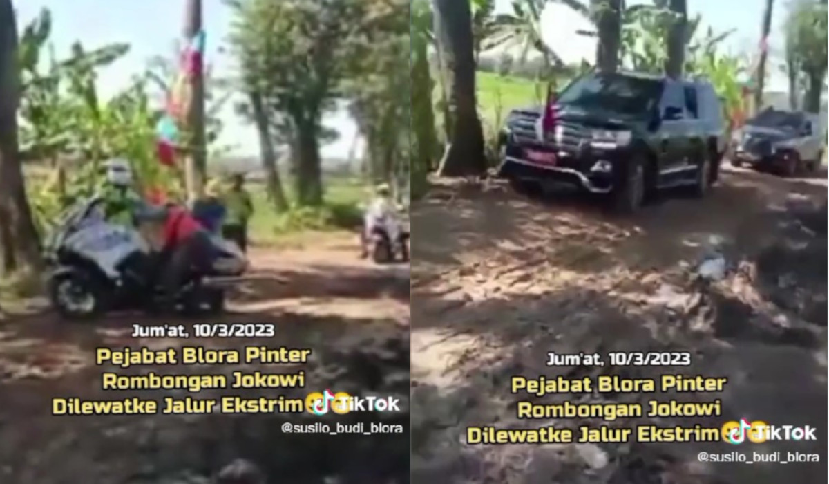 Viral! Rombongan Jokowi Lewati Jalan Rusak nan Berlumpur, Seorang Patwal Sampai Terjatuh, Warganet: Pelaksana Pinter Ambil Jalan