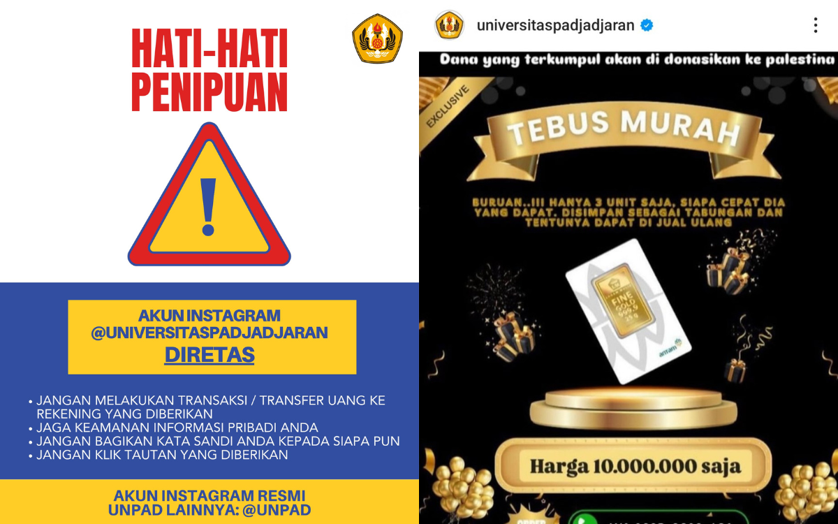 Unpad Bantah Telat Informasikan Akun Instagram Kena Hack Picu Jatuh Korban Penipuan