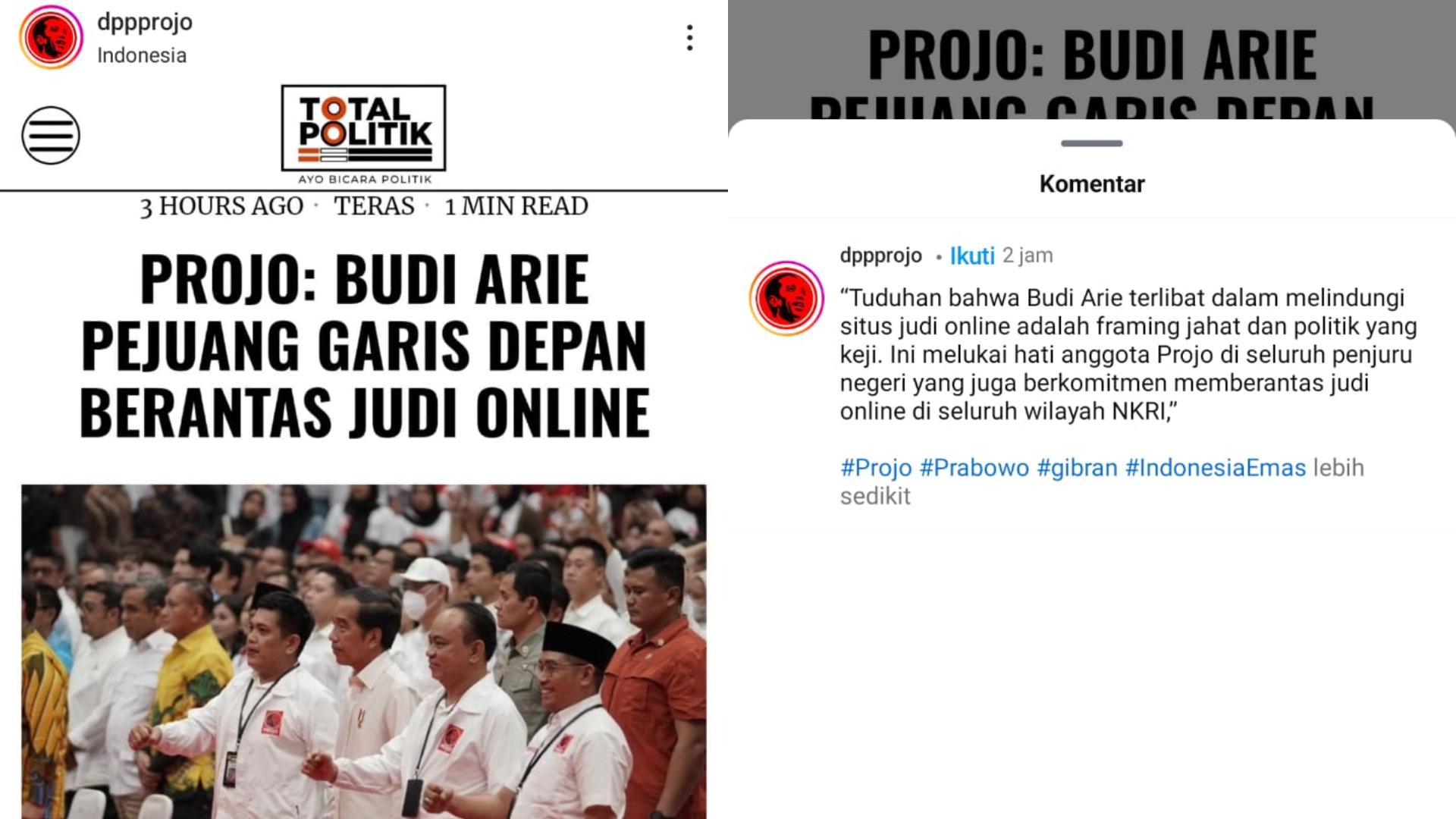 Projo Bantah soal Keterlibatan Budi Arie Melindungi Judi Online