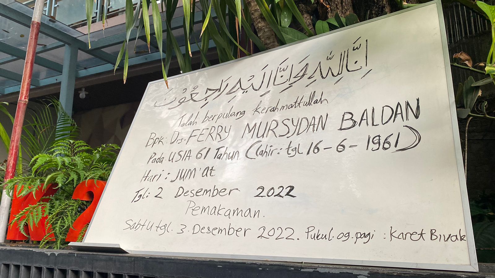 Ferry Mursyidan Baldan Akan Dimakamkan di TPU Karet Bivak Besok