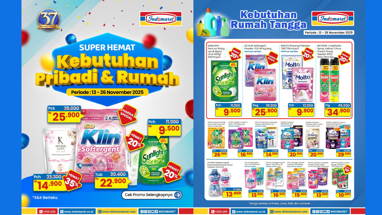 Katalog Promo Indomaret Minggu Ini 17-23 November 2025, Detergent Rinso-Downy Mulai Rp16 Ribuan