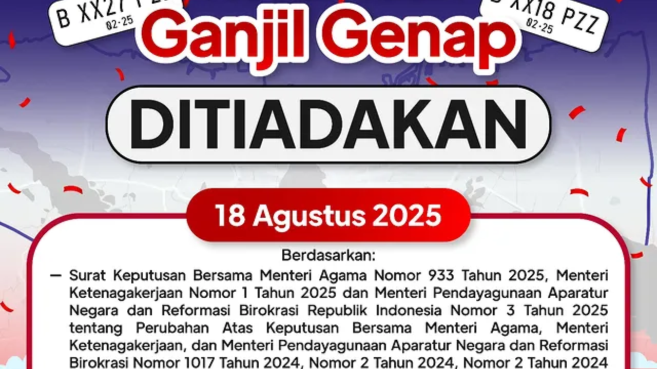 Ganjil Genap Jakarta 18 Agustus 2025 saat Cuti Bersama HUT ke-80 RI Ditiadakan, Pengendara Bebas Melintas