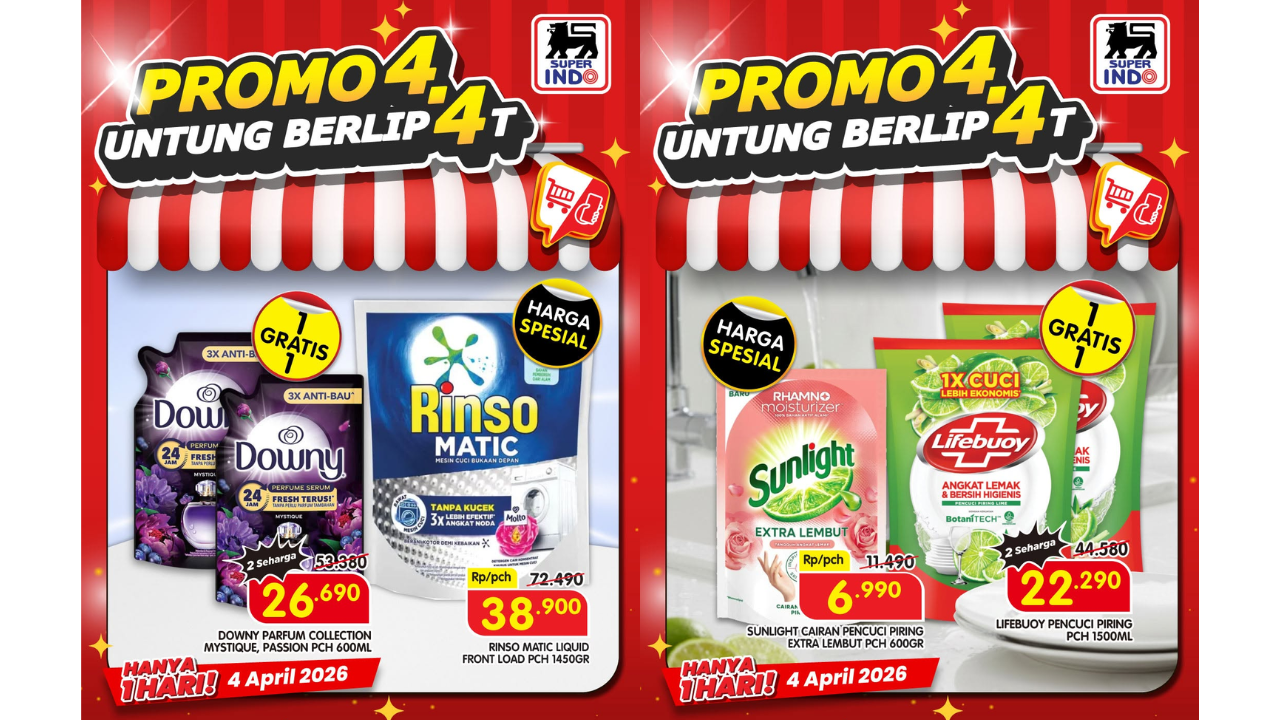Katalog Promo Superindo Terbaru Spesial 4.4 April 2026, Serbu Diskon Sabun Cuci Piring Beli 1 Gratis 1 