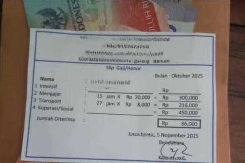 Viral Guru Honorer Tunjukkan Slip Gaji Hanya Rp66 Ribu, Tetap Mengajar Demi Senyum Siswa