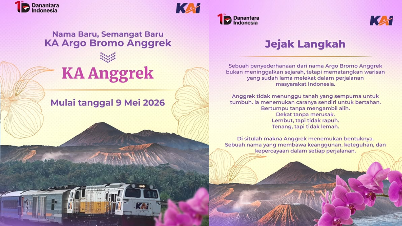 KAI Ubah Nama KA Argo Bromo Anggrek Jadi KA Anggrek Per 9 Mei 2026, Ini Filosofinya!