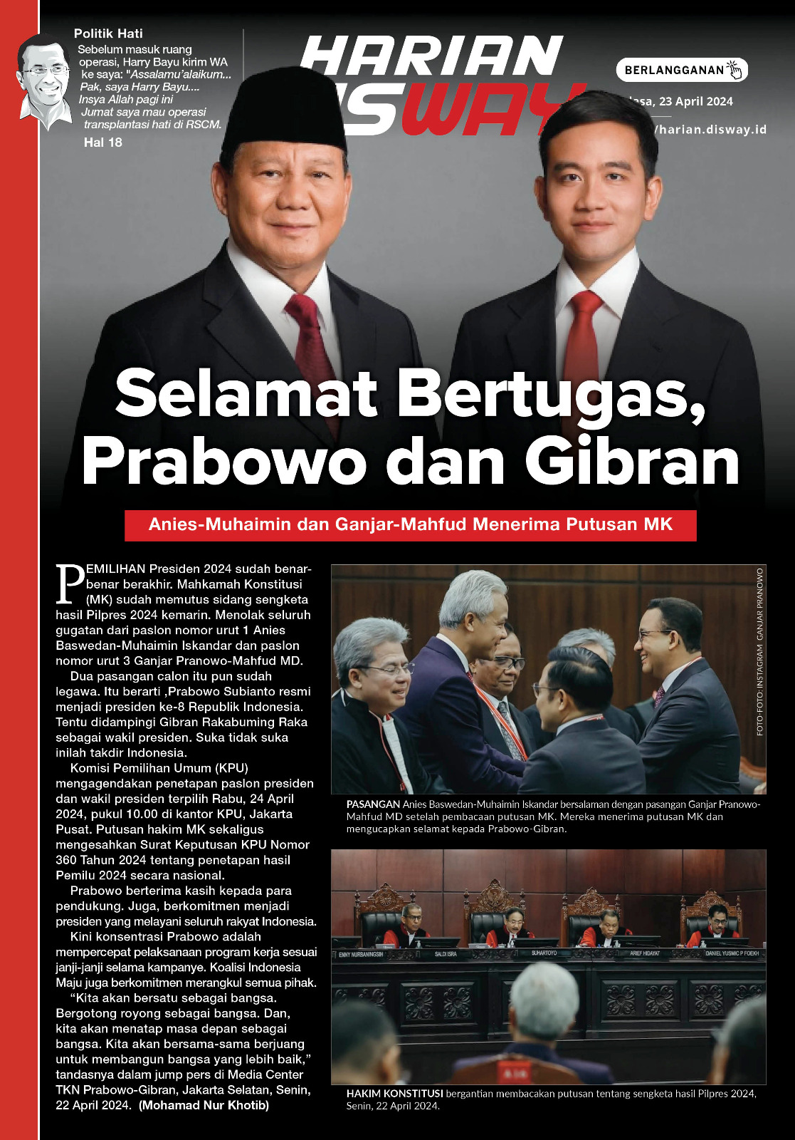 Selamat Bertugas, Prabowo dan Gibran