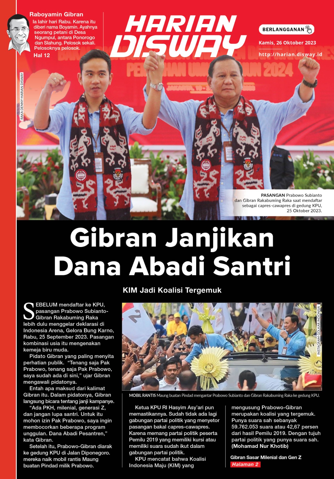 Gibran Janjikan Dana Abadi Santri