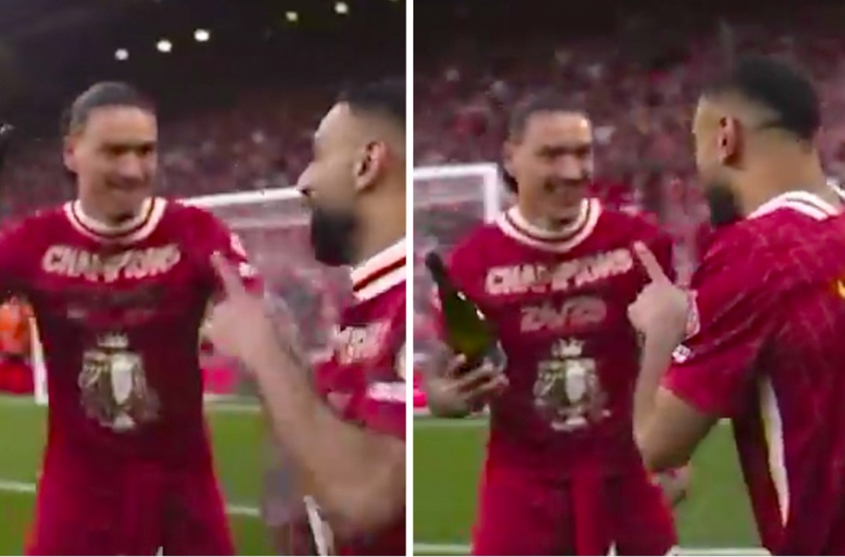 Mohamed Salah Peringatkan Darwin Nunez, Selebrasi Siram Sampanye Non Alkohol Liverpool Juara Liga Inggris