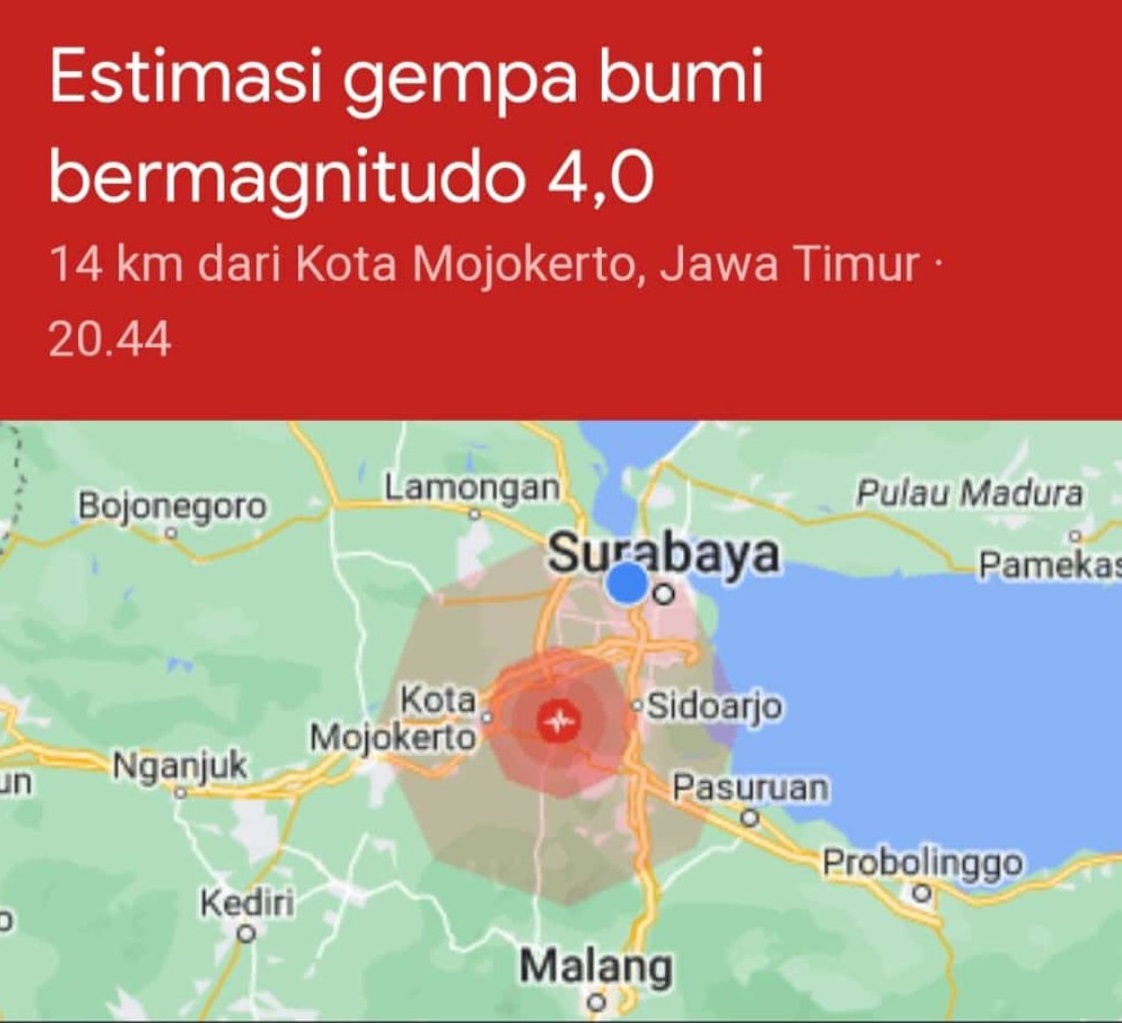 ﻿Gempa 'Misterius' Guncang Surabaya, Asalnya dari Mojosari