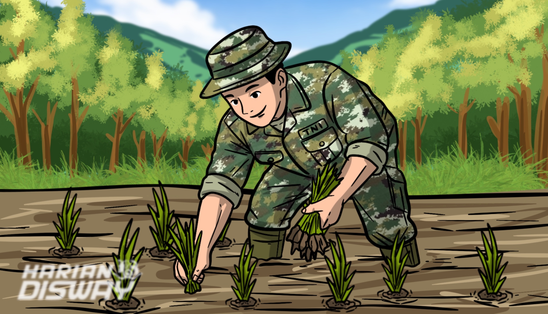 Derap Tentara di Sawah