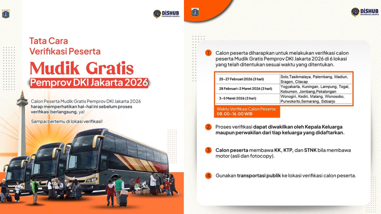 Lokasi dan Cara Verifikasi Mudik Gratis Pemprov DKI Jakarta 2026, Wajib untuk Peserta!