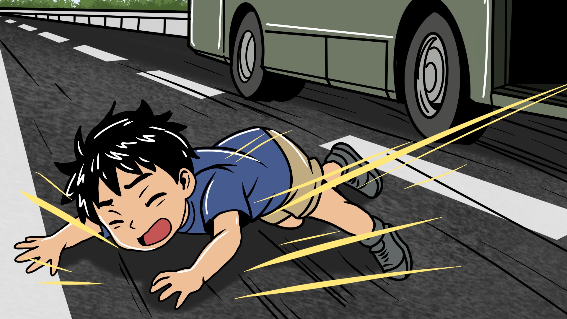 Saat Bocah Jatuh dari Bus