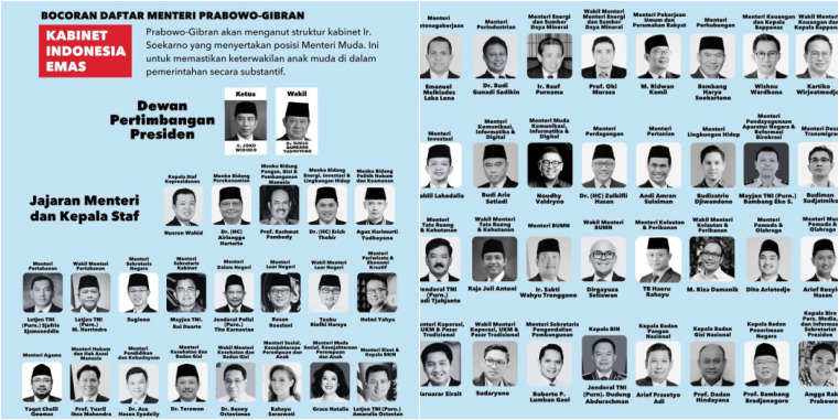 Ramai Beredar Poster Berisi Bocoran Kabinet Indonesia Emas Prabowo-Gibran, TKN Sebut Hoaks