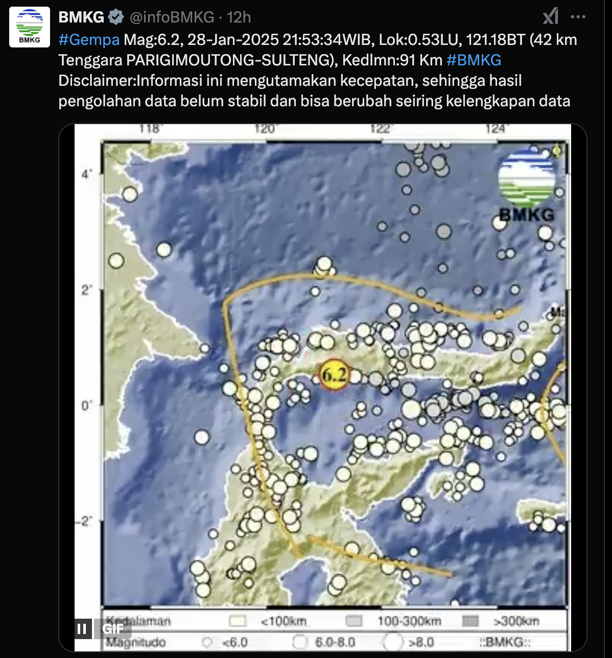 Gempa Bumi Magnitudo 6,1 Menimpa Sulawesi Tengah, BMKG Nyatakan Aman Tsunami