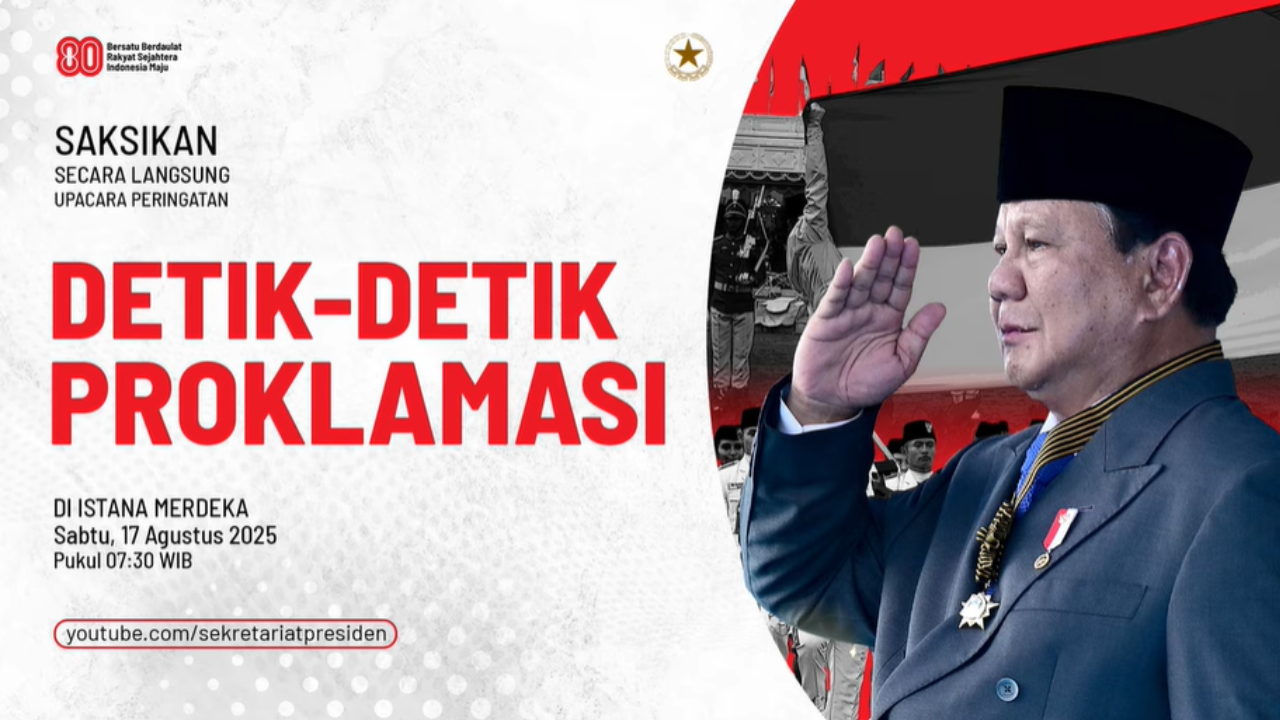 Link Live Streaming Upacara HUT ke-80 RI 17 Agustus 2025 di Istana Merdeka, Mulai Kirab hingga Penurunan Bendera Merah Putih