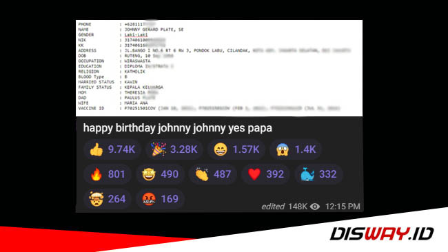 Setelah Jokowi Giliran Data Pribadi Menkominfo Diobok-obok, Hacker Bjorka: Happy Birthday Jonny!  