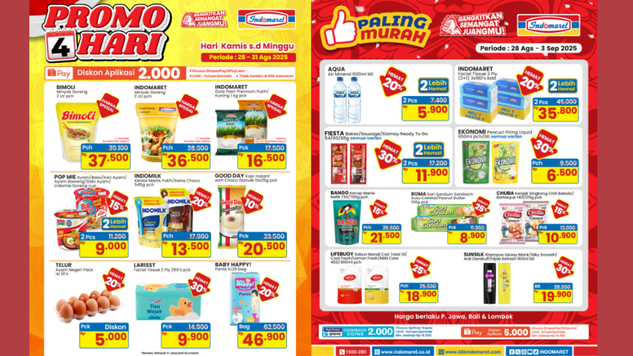Katalog Promo JSM Indomaret Periode 29-31 Agustus 2025, Diskon Minyak Goreng-Gula Pasir Mulai Rp16.000