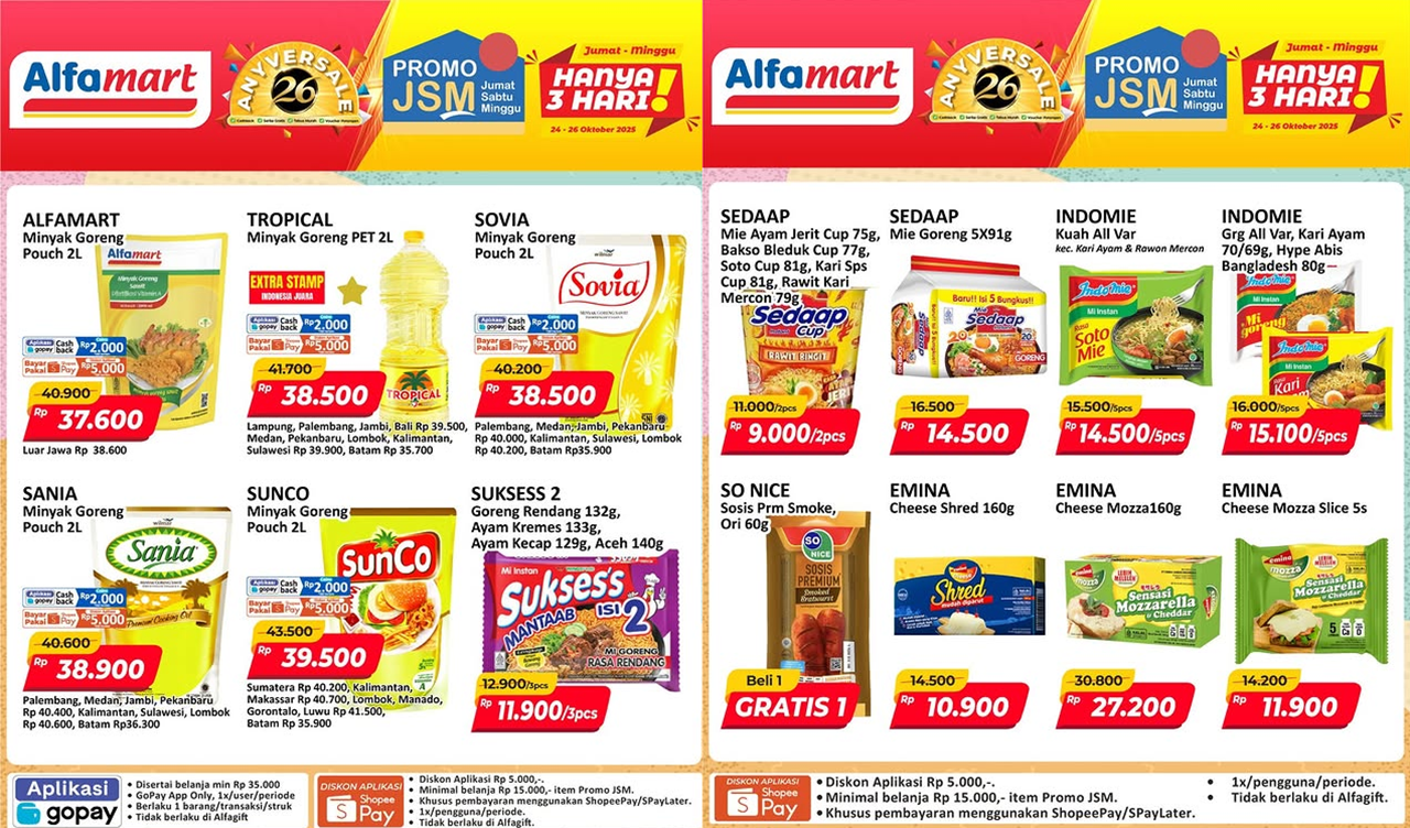 Promo JSM Alfamart Terbaru 24-26 Oktober 2025, Minyak Goreng-Mie Instan Mulai Rp14 Ribuan!