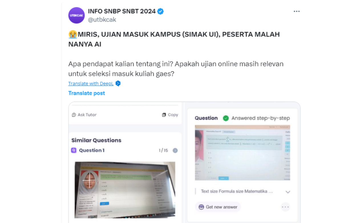 Heboh Peserta SIMAK UI Kerjakan Tes Soal Pakai AI, Begini Penjelasan Pihak Universitas Indonesia 