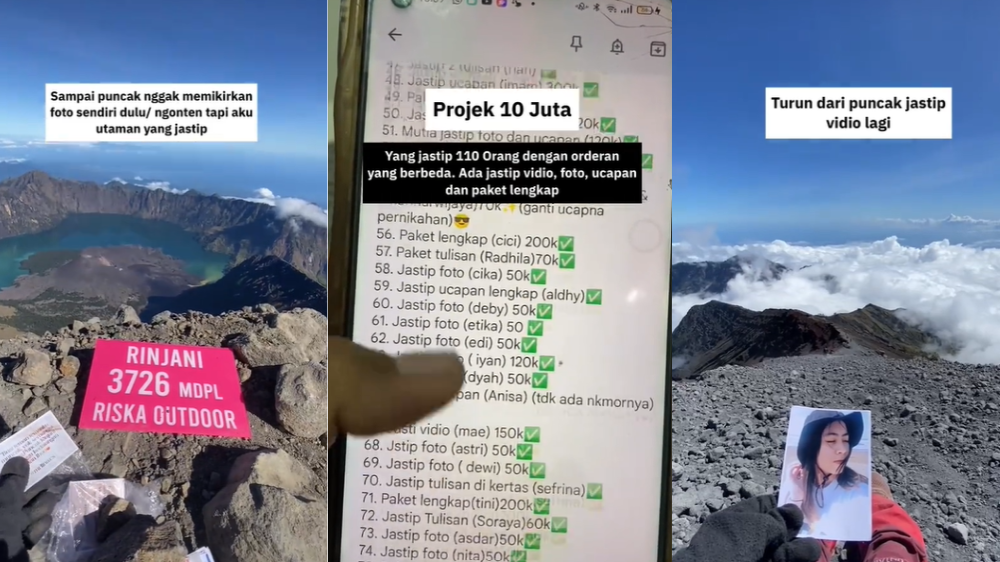 Cuan! Viral Jastip Foto dan Video Ucapan saat Mendaki Gunung Rinjani, Bikin Untung Rp10 Juta