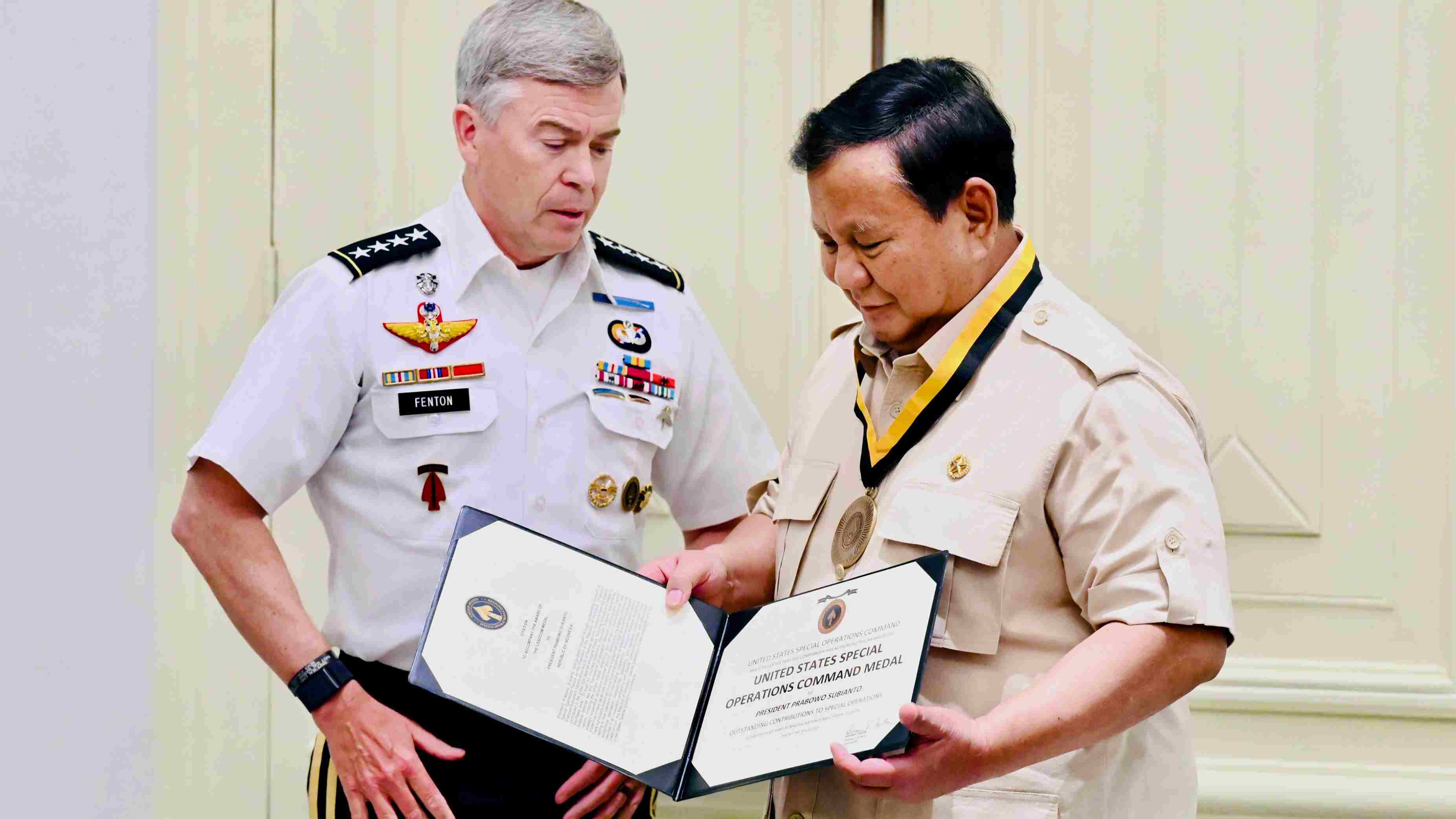 Prabowo Terima Medali Kehormatan U.S. Special Operations Command atas Dedikasi Kepemimpinannya