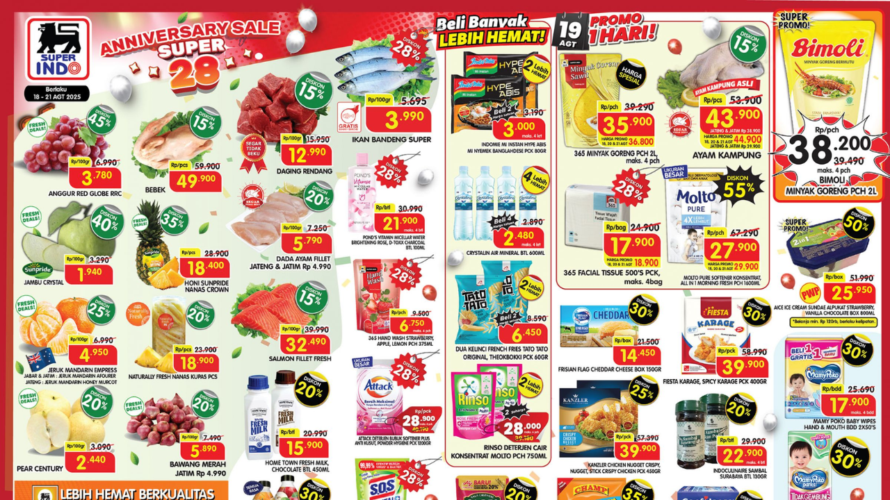 Promo Superindo Minggu Ini 18-21 Agustus 2025 Terbaru, Bimoli Minyak Goreng Rp38 Ribuan